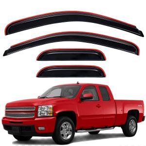 4-Piece Tape-On Dark Smoke Window Visor Rain Guards Set – Side Window Vent Deflectors for Chevy Silverado / GMC Sierra Extended Cab – UV & Weather Resistant