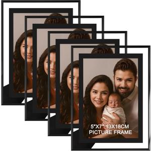 IZIDDO 5x7 Picture Frames Set of 4,Black Glass Photo Frame,for Wall Mount or Tabletop Standing,Gift Picture Frame, Horizontally or Vertically (5x7, Black) (574 pack)