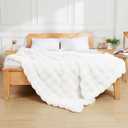 Latepis White Throw Blanket for Couch, Soft Faux Fur Bubble Blankets for Sofa Bedroom Living Room, Cozy Warm Fluffy Blanket for Winter, Great Birthday Gift Selection, 50x60 Inch, 860GSM