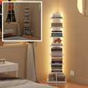 TUTOTAK Narrow Bookshelf, 8-Tier Bookcase with LED Lights, Spine Book Shelf for Small Space, Corner Standing Shelf for Living Room, Office, Study, Entryway, White BS06BW008L