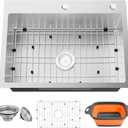 Kitchen Sink,25x18 Inch Stainless Steel Drop In Topmount Kitchen And Bar Sink Stylish and Modern Look Come With Bottom Grid,Drain Basket And Drain Assembly Add Elegance & Enhance Usability.