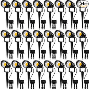 SUNVIE 24 Pack Low Voltage Landscape Lights LED 12W Landscape Lighting with connectors AC/DC 12V-24V Outdoor Spotlight IP65 Waterproof Tree Flag Lights Warm White Spotlights for Yard Garden Pathway
