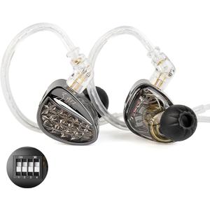 KZ ZA12 in Ear Monitor, 2DD+4BA Hybrid Wired Earbuds, KZ in Ear Monitor with 4-Level Tuning Switch Gaming Earbuds,Silver-Plated IEM Cable for Audiophile (No Microphone, Matte Black Tunable Version)
