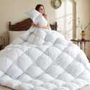 KAKABELL Pinch Pleat Goose Down Feathers Fiber Comforter King Size All Season-Ultra Soft and Cozy Noiseless Duvet Insert with Egyptian Cotton Blend Cover,Fluffy Warm Comforter Insert(White,90"X106")