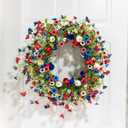 22 Inches Patriotic Wreaths for Front Door 4th of July Wreath Independence Day Wreath with Red White and Blue Tulip Flowers for Window Wall Front Porch Memorial Flag Day 250th Anniversary USA Decor