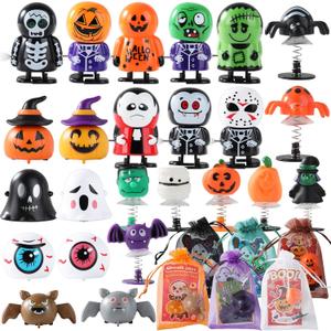 15  PCS Halloween Wind Up Toys Assortment Ghost Pumpkin Jumping Popper Spring Toys Party Favors Halloween Friction Powered Trucks Gift Set Party Favors Goody Bag Filler Treat Prizes Bag