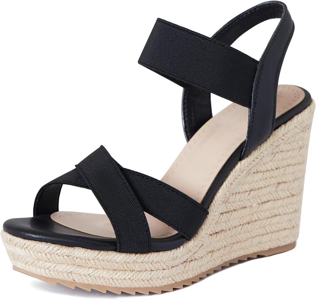 mikarka Women's Open Toe Espadrilles Wedge Sandal Slip On Elastic Ankle Strap Platform Sandals Dressy Comfortable Wedges Shoe, Size 7