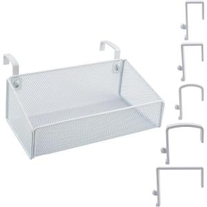 Bedside Shelf for Bed & Bunk Bed Storage Basket Office Cubical Wall Hanging Organizer - 5 Different Size Hooks - College Dorm Home Office Essentials for Phone, Book, Drink, Tissue (White)