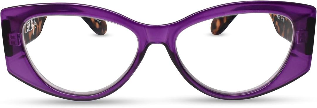 2SeeLife Oversized Cateye Reading Glasses for Women  MediumWide Fit, Durable & Sturdy Frame, Trendy Premium Cateye Readers, Purple, +1.50