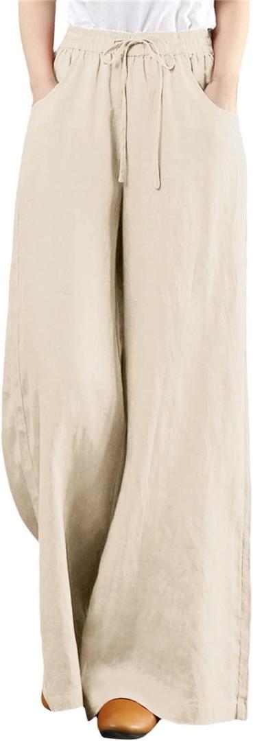 Cotton Line Pants for Women Loose Fit 2025 Pocket Summer Drawing Plus Size Wide Leg High Waist Straight Trousers Pants S