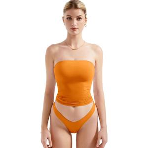 SUUKSESS Women Sexy Tube Top Summer Y2K Going Out Double Lined Basic Tank Top (Orange, M)