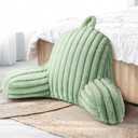 AELS Large Reading Pillow Replacement Cover with Arms and Pockets (Cover ONLY), 18" Soft Faux Fur Striped Backrest Pillow Cover Fits Standard Size Reading Pillows, Matcha Latte