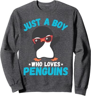 Just A Boy Who Loves Penguins Kids Boys Penguin Lover Gifts Sweatshirt (Small, Gray)