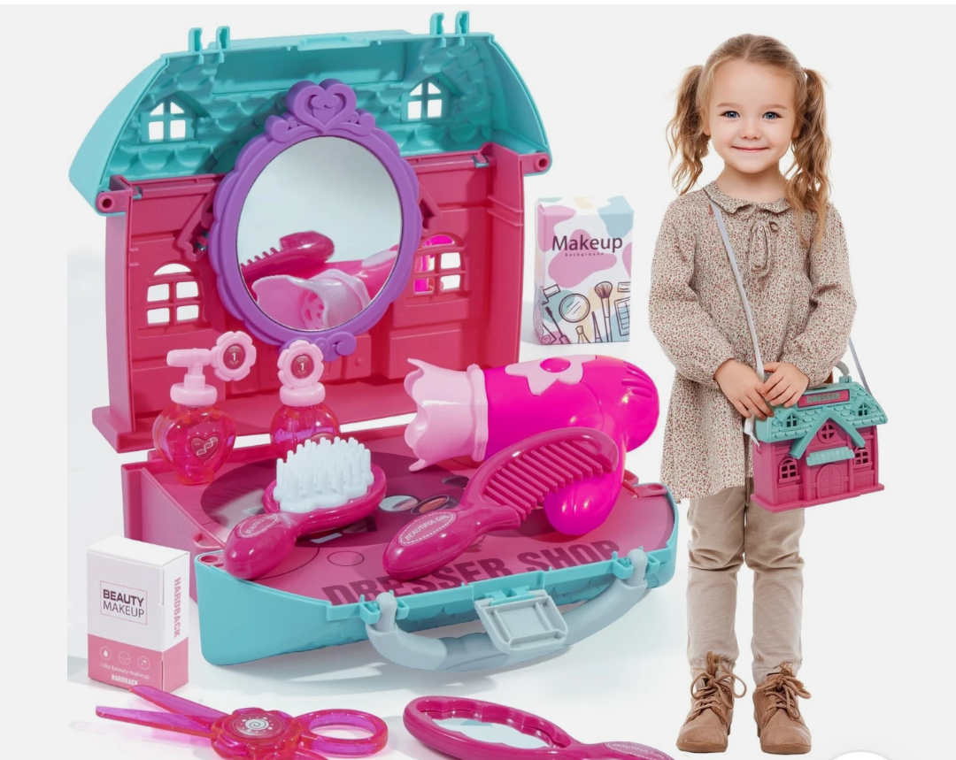 Seppacio 14Pcs Portable Salon Set, Pretend Play Doll Hair Stylist Toy Kit with Hairdryer, Mirror, Toy Scissors, Hair Conditioner & Fun Accessories for Kids, Pretend Makeup Vanity Toys for Girls Gift Seppacio 14Pcs Portable Salon Set, Pretend Play Doll Hair Stylist Toy Kit with Hairdryer, Mirror, Toy Scissors, Hair Conditioner & Fun Accessories for Kids, Pretend Makeup Vanity Toys for Girls Gift