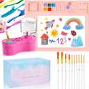 Mikiwon Painting Station, Paint Brush Cleaner and Silicone Art Mat 20"X16" with 10 Paint Brushes, Paint Brush Rinser, Art Supplies Set (Pink)