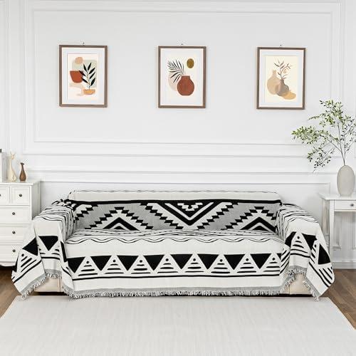 MYSKY HOME Sectional Couch Cover Black Boho Geometric Sofa Covers for Sectional Sofa L Shape Chenille Couch Protector for Dogs Pets Couch Throw Cover Washable Durable for Home Decor, 71" X118"
