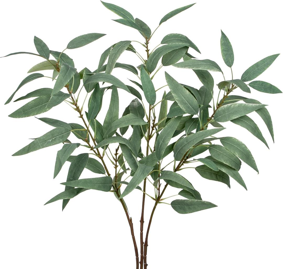 Faux Eucalyptus Stems Willow Eucalyptus Leaves 34 Long Fake Salix Leaves 3 Pcs Artificial Greenery Stems for DIY Bouquet Arrangements Centerpieces Shower Decorations-Artificial Eucalyptus Stems