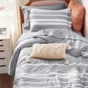Bedsure Twin XL Comforter Set 5 Pieces, Grey Striped Bedding Set for All Seasons, Reversible, Cationic Dyeing Bed in a Bag with Comforter, Sheets, Pillowcase & Sham