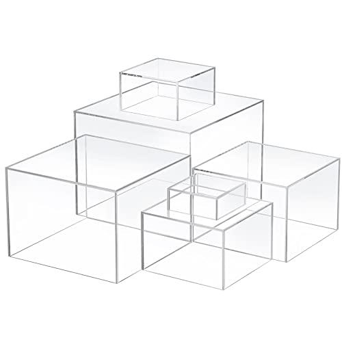 Geelin 6 Pack Acrylic Risers for Display Acrylic Cube Boxes Risers Display Stands with Hollow Bottoms Decorative Stand for Jewelry Candy Table Decor 6 Sizes(Clear,3 to 8 Inch,Square)