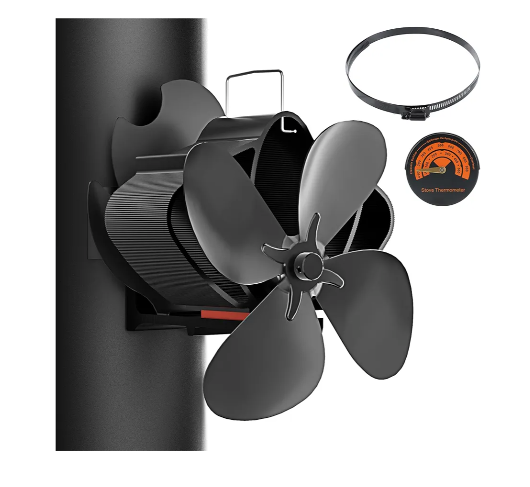 Easywave Wood Stove Fan, Magnetic Pipe Fireplace Fan, Heat Powered Fireplace Fan Non Electric, Thermal Fan for Wood/Log Burning Stove Gas Burner, Silent Motor, W/Stove Accessories Thermometer