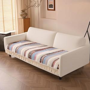 VClife Farmhouse Couch Cover for Sofa, Non Slip Washable Sofa Cover for Dogs, Bohemian Style Geometric Tufted Slipcover, Pet Friendly Furniture Protector, Blue,35.4"x63"