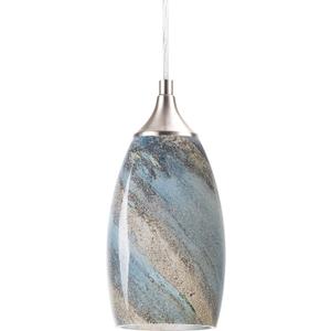 COOSA 1-Light Pendant Light,Handcrafted Art Glass Hanging Light for Kitchen Island,Brushed Nickel Finish with Adjustable Cord Mounted Fixture(Earth)