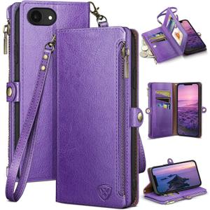XcaseBar Compatible with iPhone 16e 6.1" Wallet case with Zipper Credit Card HolderRFID Blocking,Flip Folio Book PU Leather Phone case Shockproof Cover Men Women for Apple 16e case Purple