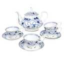 Bone China Tea Set for Adults, 13-Piece Blue and White Porcelain Tea Set for 4, Vintage Floral Tea Set With Teapot and Teaspoons, Tea Party Sets for Women Gift (Blue A) , 1 Cup Broken