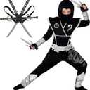 Morph Deluxe Silver Ninja Costume for Boys - Kids Halloween Dress Up Outfit - Black (3-4 Years)
