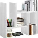 White Desk Organizer Shelf Wooden Desktop Bookshelf Adjustable Desktop Organizer Shelves Small Book Shelf for Office Desk Supplies Home Storage Natural Stand Decor (1*)