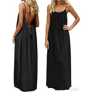 Backless Cami Dress Backless Dress House Dress for Women Sleeveless Long Cami Lounge Dress Backless for Indoor Summer Wear (Black, XL)