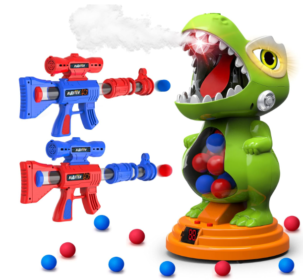 BAODLON Dinosaur Shooting Toys for Boys 4 5 6 7 8 Years Old, Movable Electronic Scoring Target Game with 2 Toy Gun, Spray & Light & Sound, 24 Foam Balls, Christmas Birthday Gift for Kids 35, 57