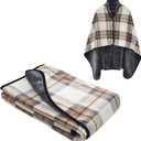 forestfish Fleece Wearable Blanket, Plaid Lap Blanket Comfy Poncho Throw with Buttons for Bed Sofa Office, Mocha,  Medium(55"x39")
