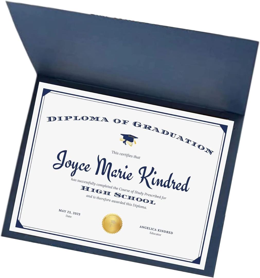 Personalized Diploma of Graduation: Printed and Shipped with a Diploma Holder, Diploma Cover, or Laminated Diploma