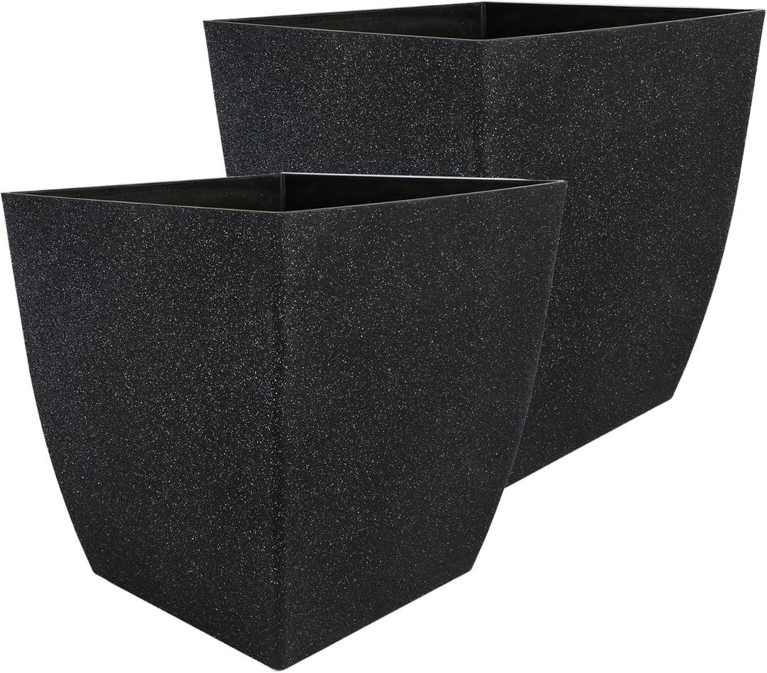 The HC Companies Santa Fe Square Self-Watering Pot - Lightweight Plastic Planter for Herbs & More - Durable Plant Pots for Indoor Plants & Outdoor Plants (12" Black Sand, Pack 2)