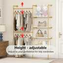 Industrial Pipe Clothing Rack, Heavy Duty Adjustable Garment Hanger with Shelves, 2 Installation Methods Closet Storage System for Wardrobe Organization (Gold, 80" H x 55" W)