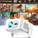 2026 Smart Projector 4K & 8K Support, Portable Projector with WiFi 6 and Bluetooth 5.4, Auto Focus & Vertical Keystone, 180Rotatable, Mini Proyector for Outdoor Home HY300Max (White + Silver)