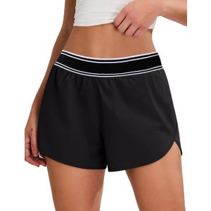 BMJL Women's High Waisted Running Shorts Quick Dry Lined Athletic Workout Shorts with Zipper Pocket(Black, L)