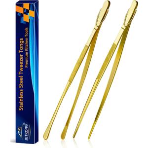 JETKONG 2 Pcs 12-Inch Cooking Tweezers Stainless Steel Food Tweezers Kitchen Tweezer Tongs (Gold)