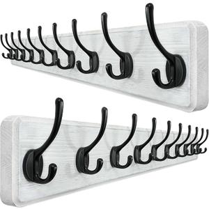 WEBI Coat Rack Wall Mount,10 Hooks,38 9/16" Long Coat Hooks Wall Mounted,16" Hole to Hole,Large Wood Coat Hanger Wall,Hook Rack for Hanging Coats,Jacket,Clothes,Hats,Black/White,2 Packs
