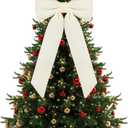 Celltestria Large Christmas Bow Ornament 15x30 Inch Velvet Giant Wreath Bows Xmas Tree Topper Ribbon Hanging Bows for Christmas Holiday Home Wall Outdoor Indoor Party Garland Decoration(Milk White)