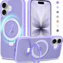 Ultra-Magnetic Stand for iPhone 17 Case [Military Drop Protection] [Compatible with MagSafe] Shockproof Translucent Matte Slim Ring Holder Case for iPhone 17 (Lavender Purple)