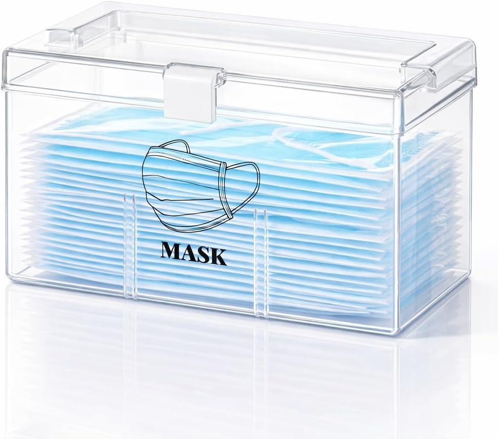 Face Mask Dispenser Box with Handle Countertop Mask Storage Box Holder Dust-Proof Mask Storage Case for Disposable Emesis Bag, Shoe Cover and Hairnet for Home Office Car Clear