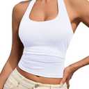 MAOECO Womens Tank Tops Sexy Halter Neck Going Out Tops Summer 2025 Trendy Backless Workout Shirts Sleeveless Y2k Clothes, XS