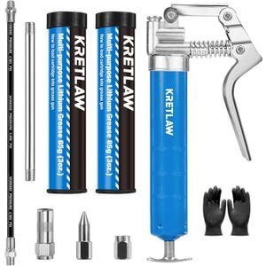 Mini Grease Gun (3000PSI) with Double 3oz Cartridge Grease and 12'' Flex Hose, Reinforced Coupler for Automotive,Marine