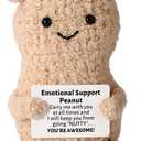 Positive Peanut Crochet Plush, Knitted Mini Bowknot Peanut Animal Doll with Inspirational Card for Friends Funny Emotional Cheer Up Surpport Decor for Birthday Graduation Gift