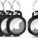 AirTag Holder Keychain Case, Apple Air Tag Accessories, Solid Full-Body Protection Anit-Sratch Clear Shell, Works with Keychain, Bags, Dog Collar, Luggage and More, 4 Pack Black
