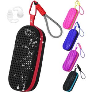 Swim Goggle Case For Swimming Goggles, Christmas Gifts for Swimmer, Protective Cases for Goggles with Clip (Black-red)