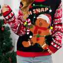 Ugly Christmas Sweater for Women Funny Crewneck Knit Christmas Sweater for Family Pullover Long Sleeve Top (Black)