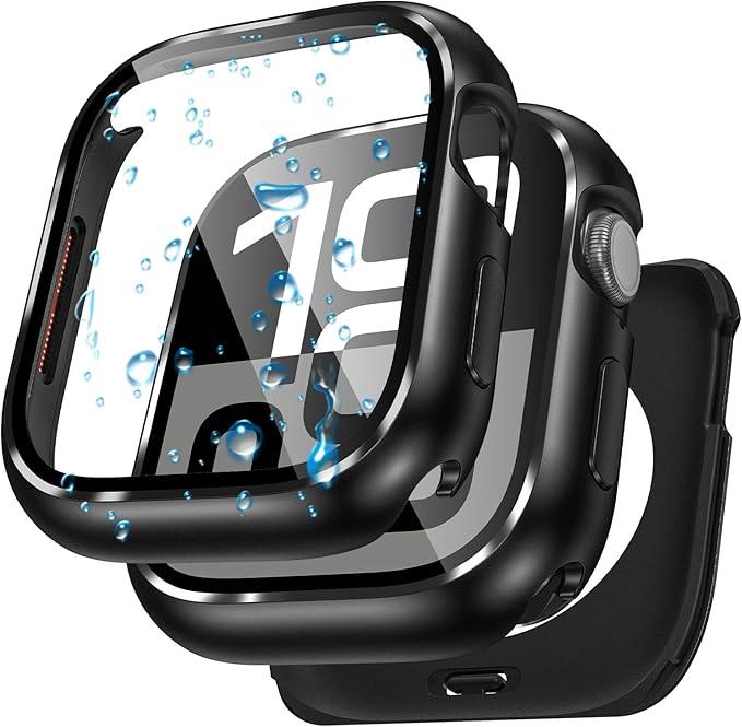 Goton AntiCrack Metal Case for Apple Watch Series 11/10 46mm Screen Protector, HD Tempered Glass, Daily Water-Resistant Alloy Bumper with Ceramic-Style Back Cover for iWatch 46 mm, Black